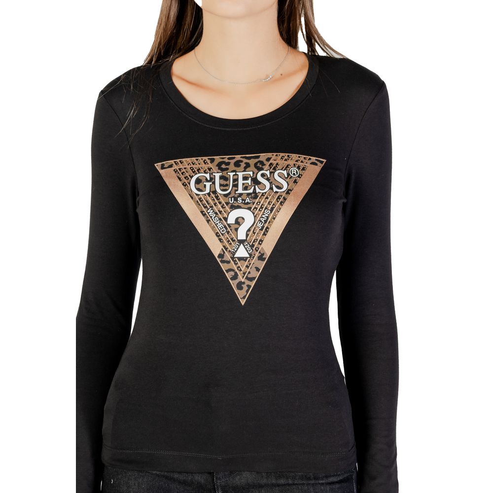 Guess Black Cotton Long Sleeve T-Shirt - LS CN LEO TRIANGLE TEE