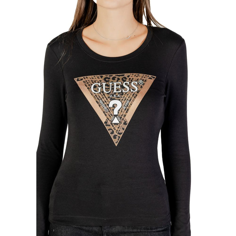 Guess Black Cotton Long Sleeve T-Shirt - LS CN LEO TRIANGLE TEE