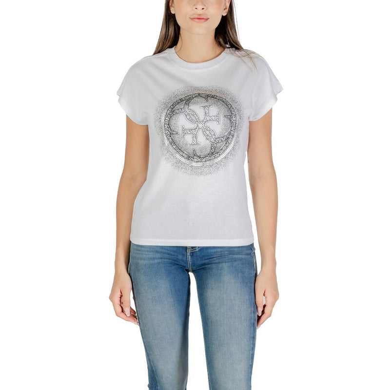 Guess Women's White Cotton T-Shirt with Hotfix Logo