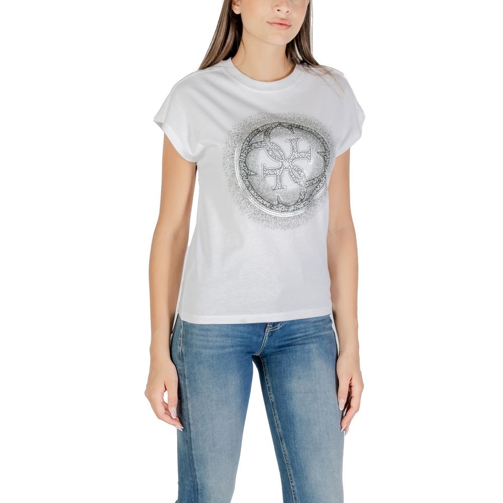 Guess Women's White Cotton T-Shirt with Hotfix Logo