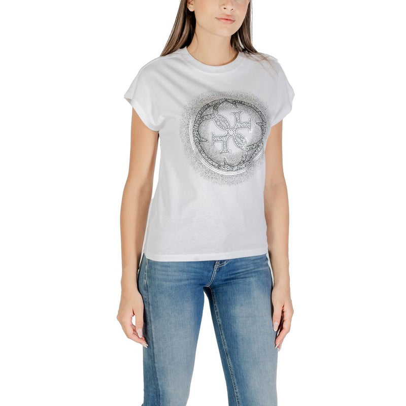 Guess Women's White Cotton T-Shirt with Hotfix Logo