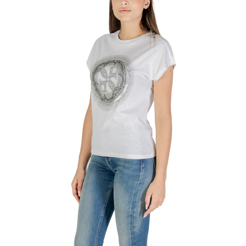 Guess Women's White Cotton T-Shirt with Hotfix Logo