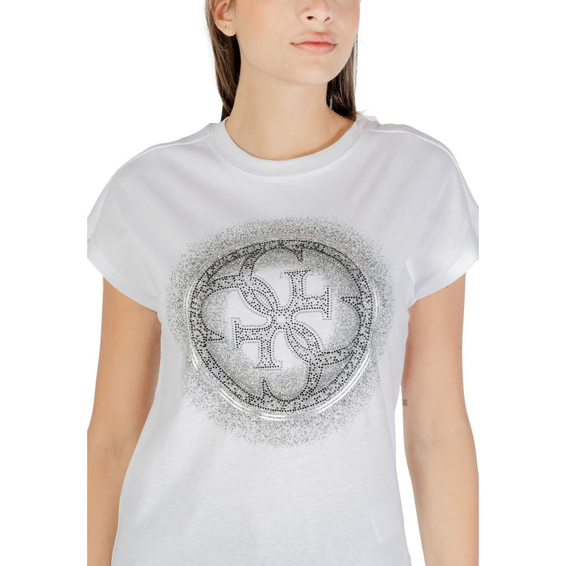 Guess Women's White Cotton T-Shirt with Hotfix Logo