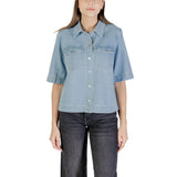 Only Light Blue Cotton ONLBELLE S/S Shirt for Women