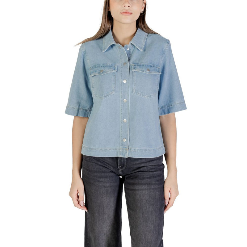 Only ONLBELLE Light Blue Cotton Shortsleeve Shirt for Women
