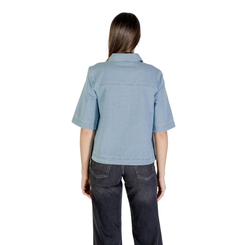 Only ONLBELLE Light Blue Cotton Shortsleeve Shirt for Women
