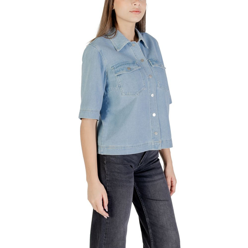 Only ONLBELLE Light Blue Cotton Shortsleeve Shirt for Women