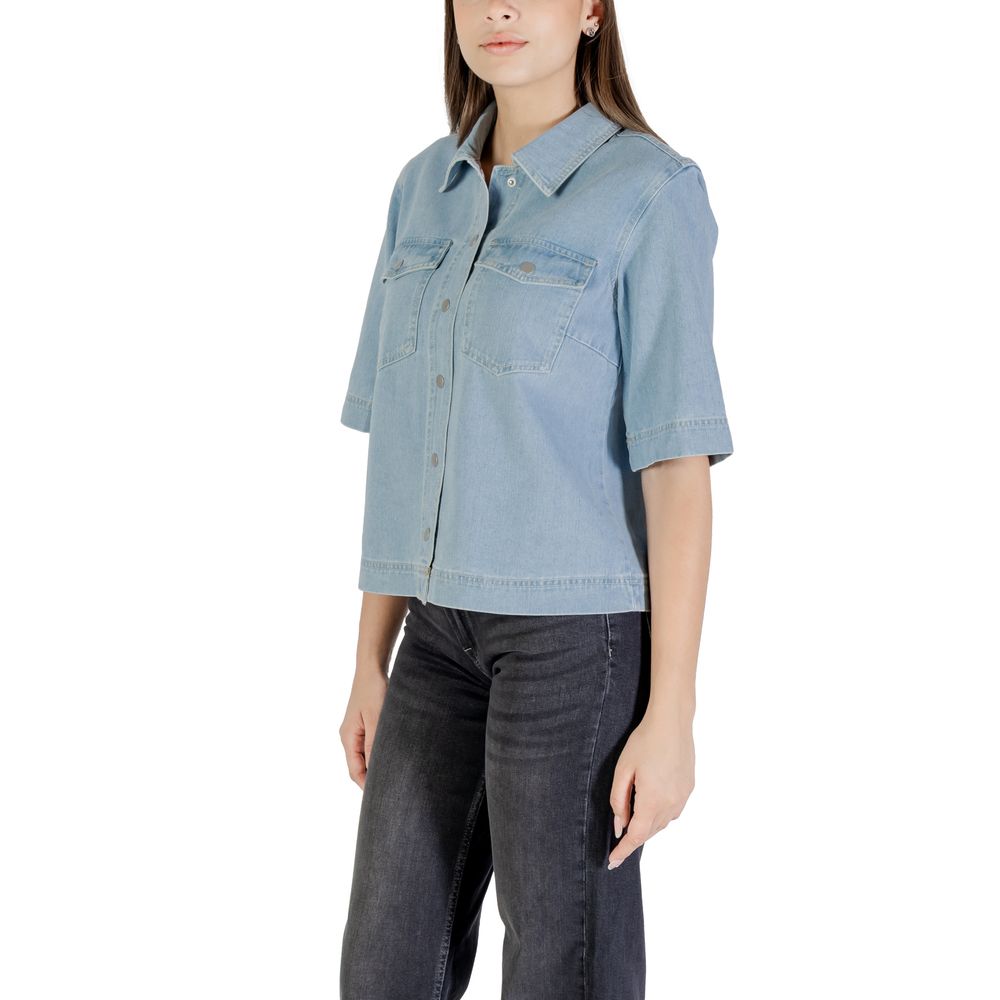 Only Light Blue Cotton ONLBELLE S/S Shirt for Women