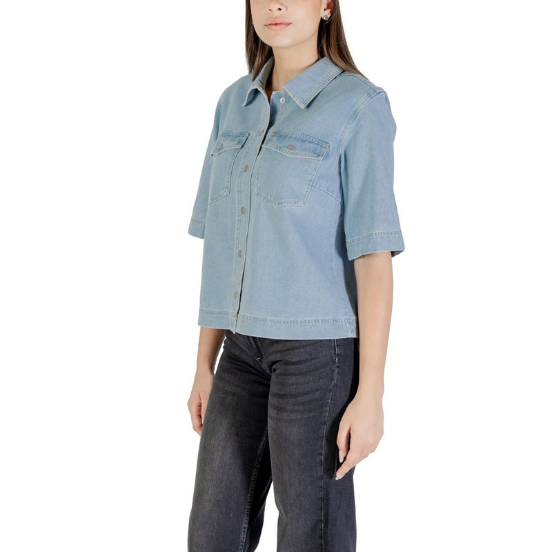 Only ONLBELLE Light Blue Cotton Shortsleeve Shirt for Women