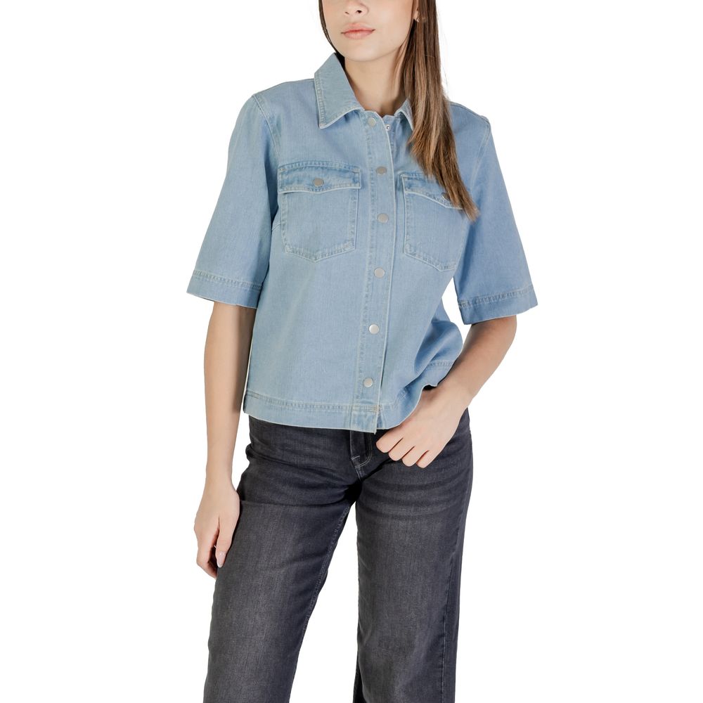 Only Light Blue Cotton ONLBELLE S/S Shirt for Women