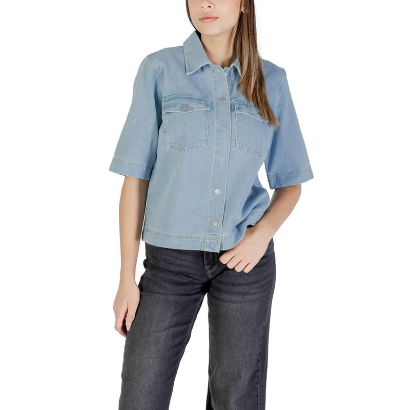Only ONLBELLE Light Blue Cotton Shortsleeve Shirt for Women
