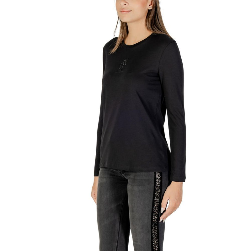 Armani Exchange Women's Black Cotton Long Sleeve T-Shirt