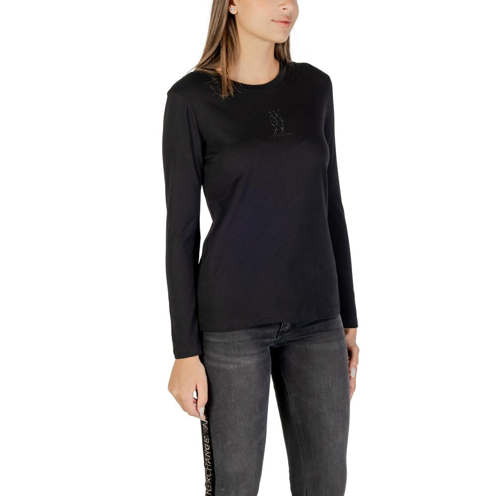 Armani Exchange Women's Black Cotton Long Sleeve T-Shirt