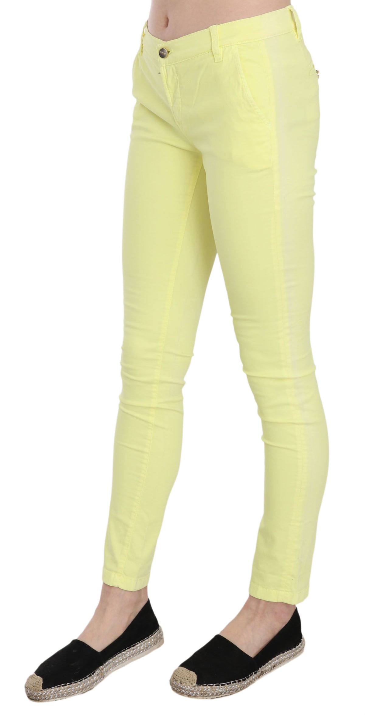 Pantalon slim décontracté en coton extensible jaune à taille basse de la marque PINKO.