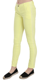 Pantalon slim décontracté en coton extensible jaune à taille basse de la marque PINKO.