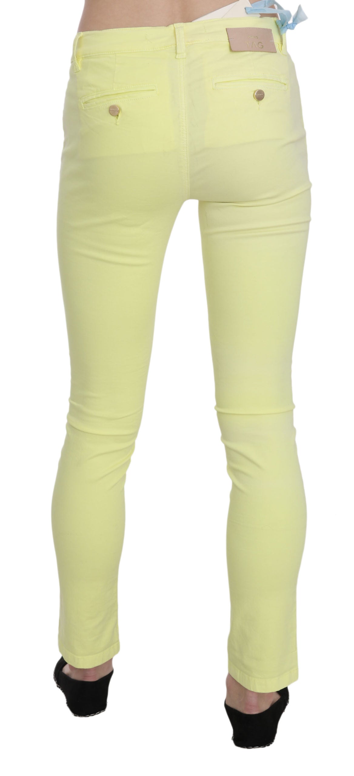 Pantalon slim décontracté en coton extensible jaune à taille basse de la marque PINKO.