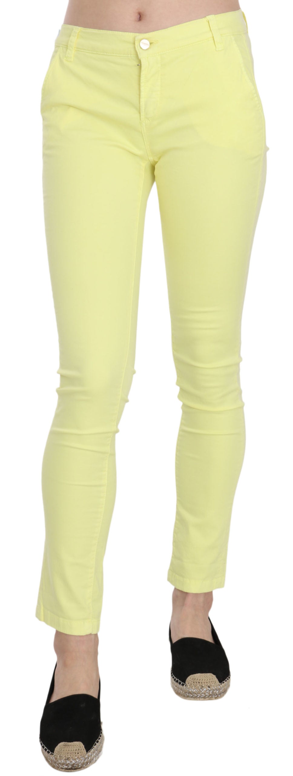 Pantalon slim décontracté en coton extensible jaune à taille basse de la marque PINKO.