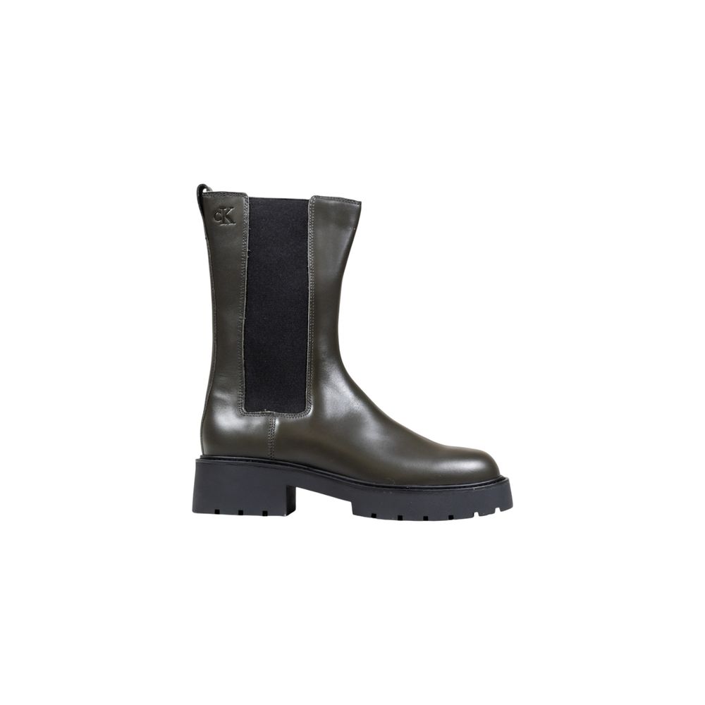 Calvin Klein Jeans Gray Leather Chunky High Chelsea Ankle Boots