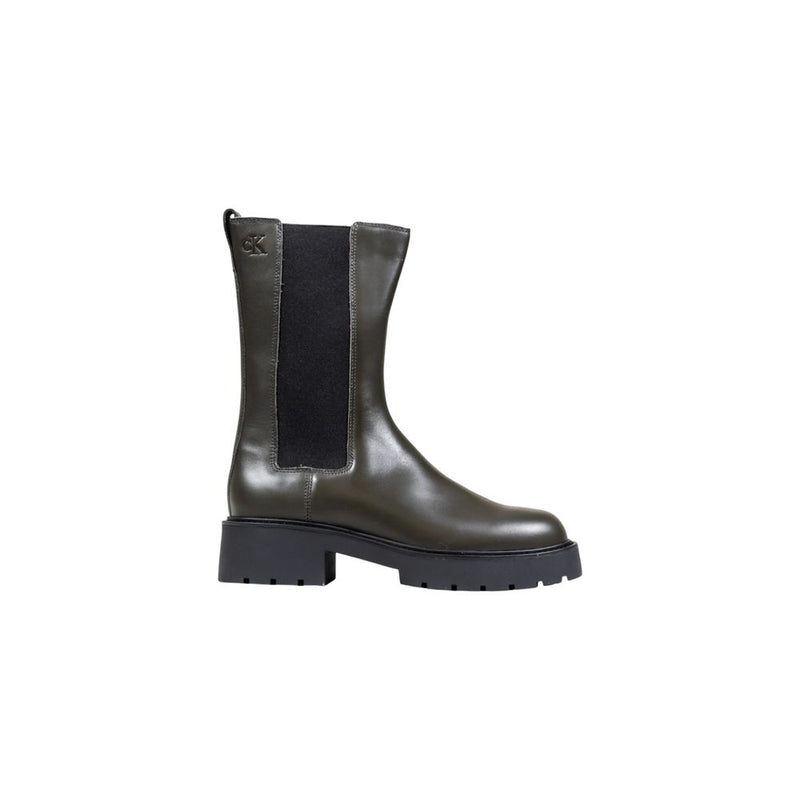 Calvin Klein Jeans Gray Leather Chunky High Chelsea Ankle Boots