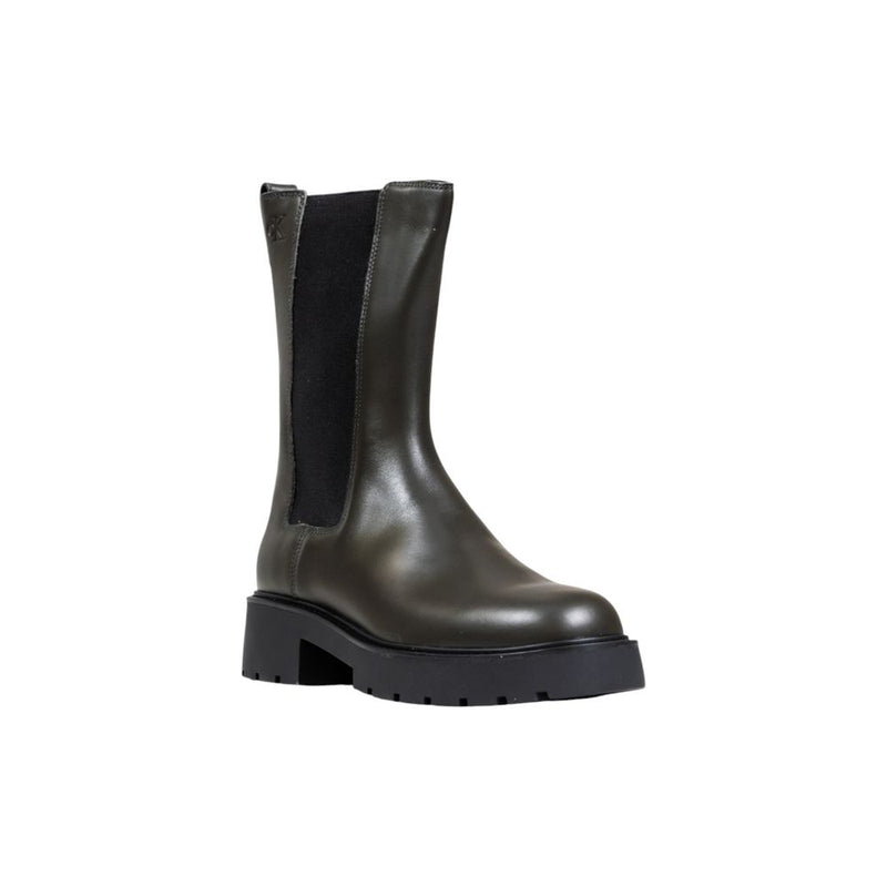 Calvin Klein Jeans Gray Leather Chunky High Chelsea Ankle Boots