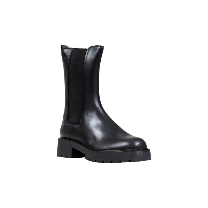 Calvin Klein Jeans Black Leather Chunky High Chelsea Ankle Boots