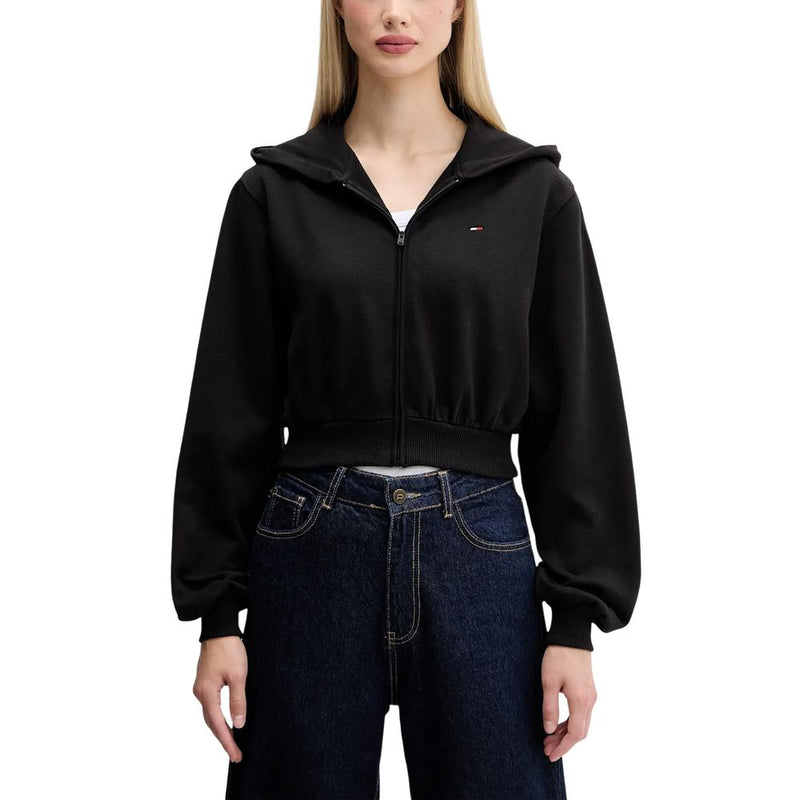 Tommy Hilfiger Jeans Black Recycled Cotton Cropped Hoodie