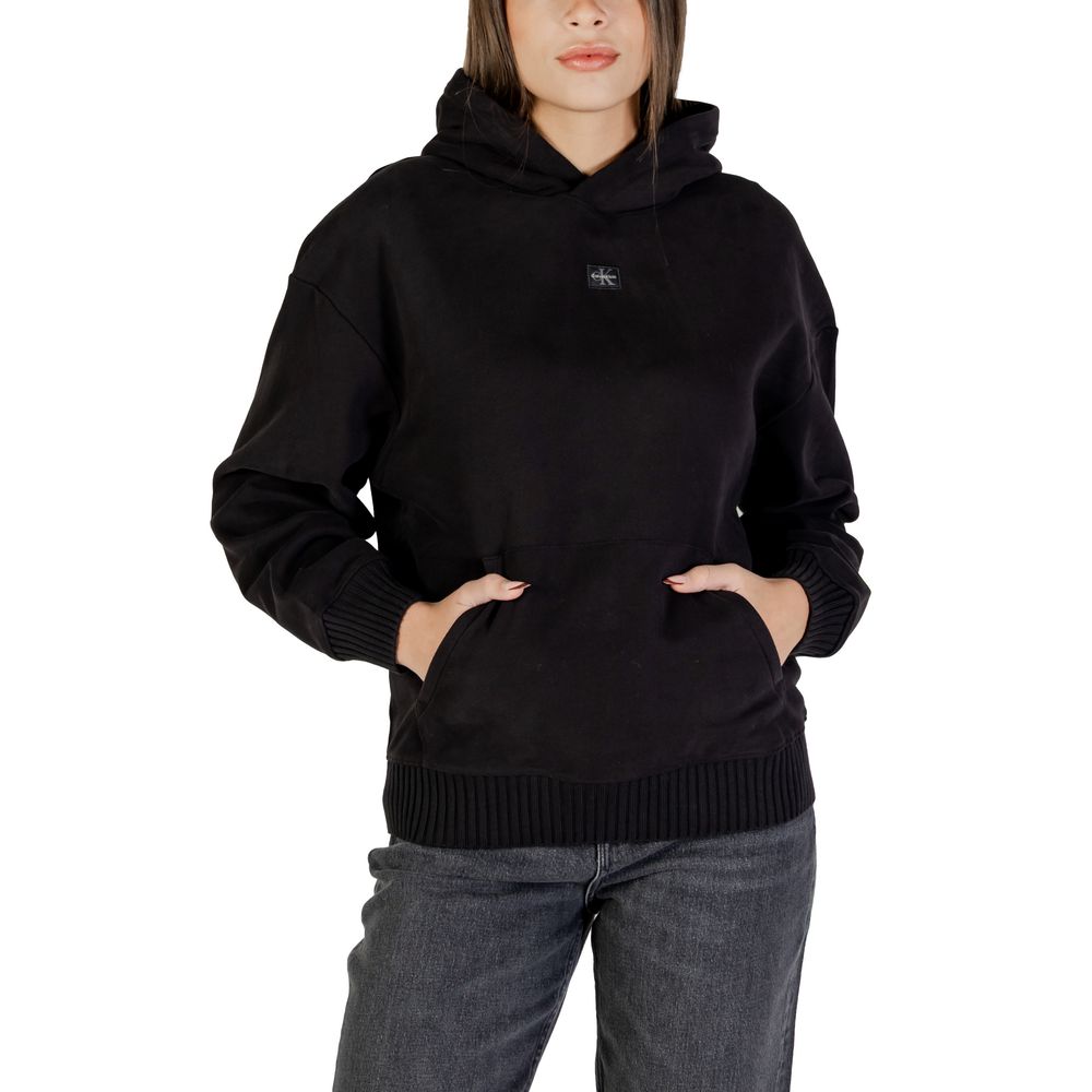 Calvin Klein Jeans Women's Black Cotton Hoodie - Stylish & Comfortable