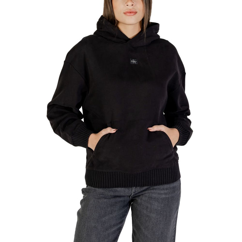 Calvin Klein Jeans Women's Black Cotton Hoodie - Stylish & Comfortable