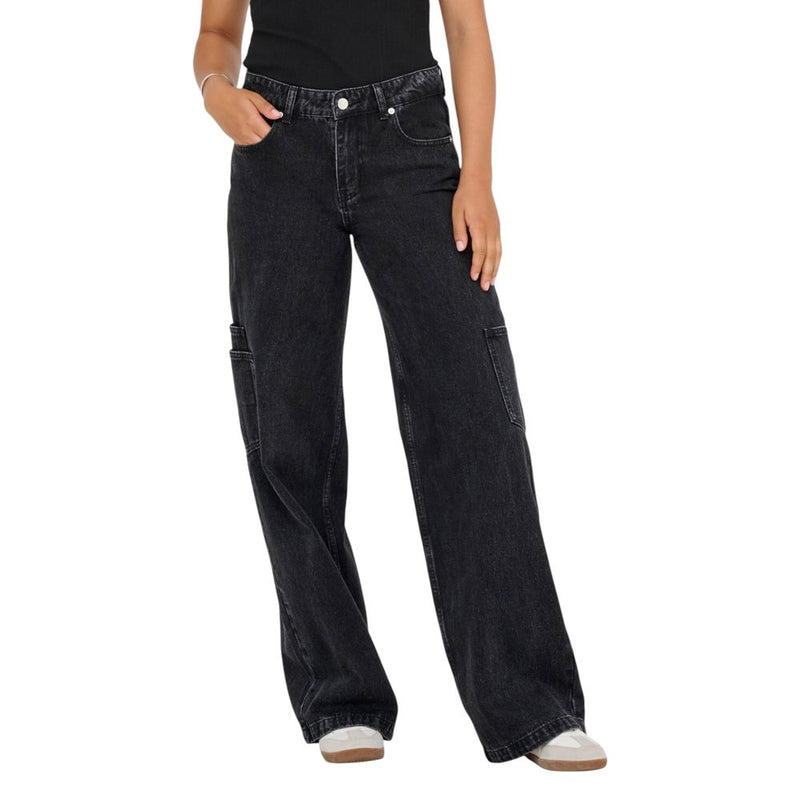 Only Black Cotton Onlkira Reg Wide Cargo Dnm Mae Jeans