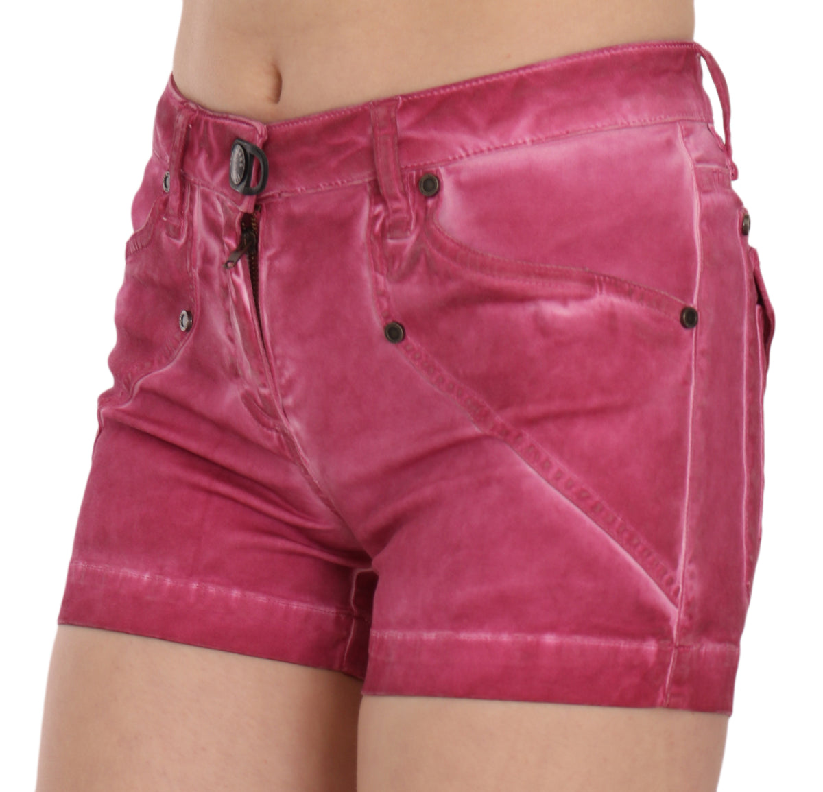 Shorts en jean mini taille mi-hauteur en coton rose PLEIN SUD