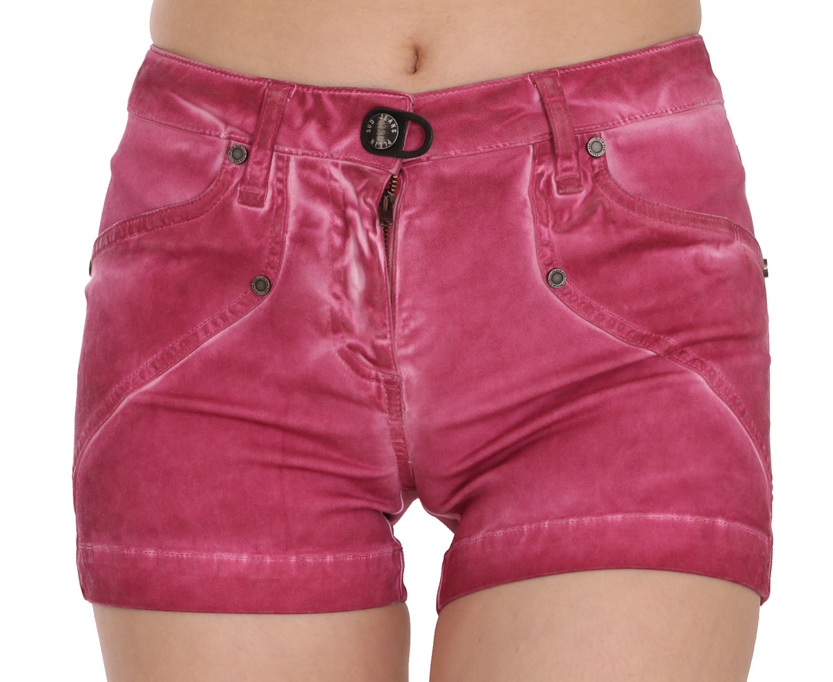 Shorts en jean mini taille mi-hauteur en coton rose PLEIN SUD