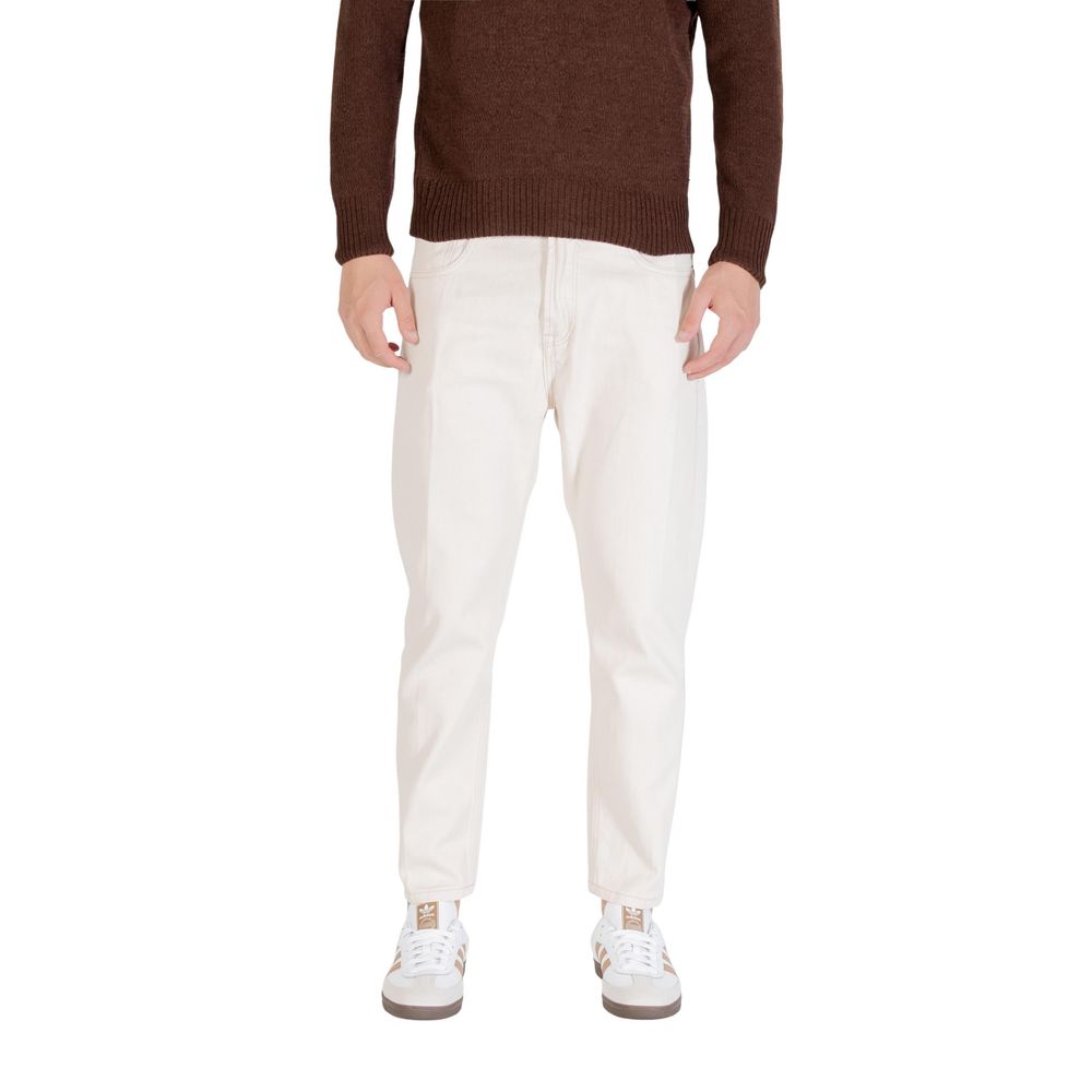 Gianni Lupo Cream Cotton Relaxed Fit Jeans for Men