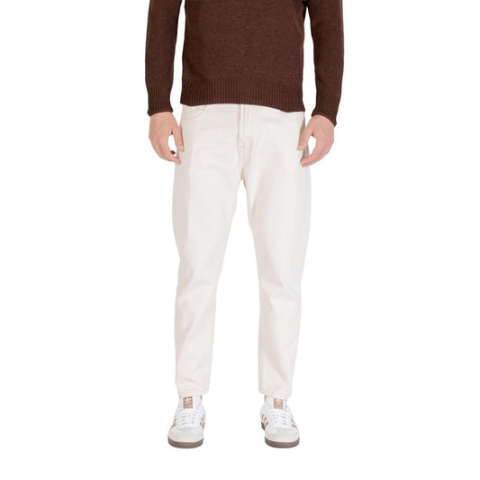 Gianni Lupo Cream Cotton Relaxed Fit Jeans for Men