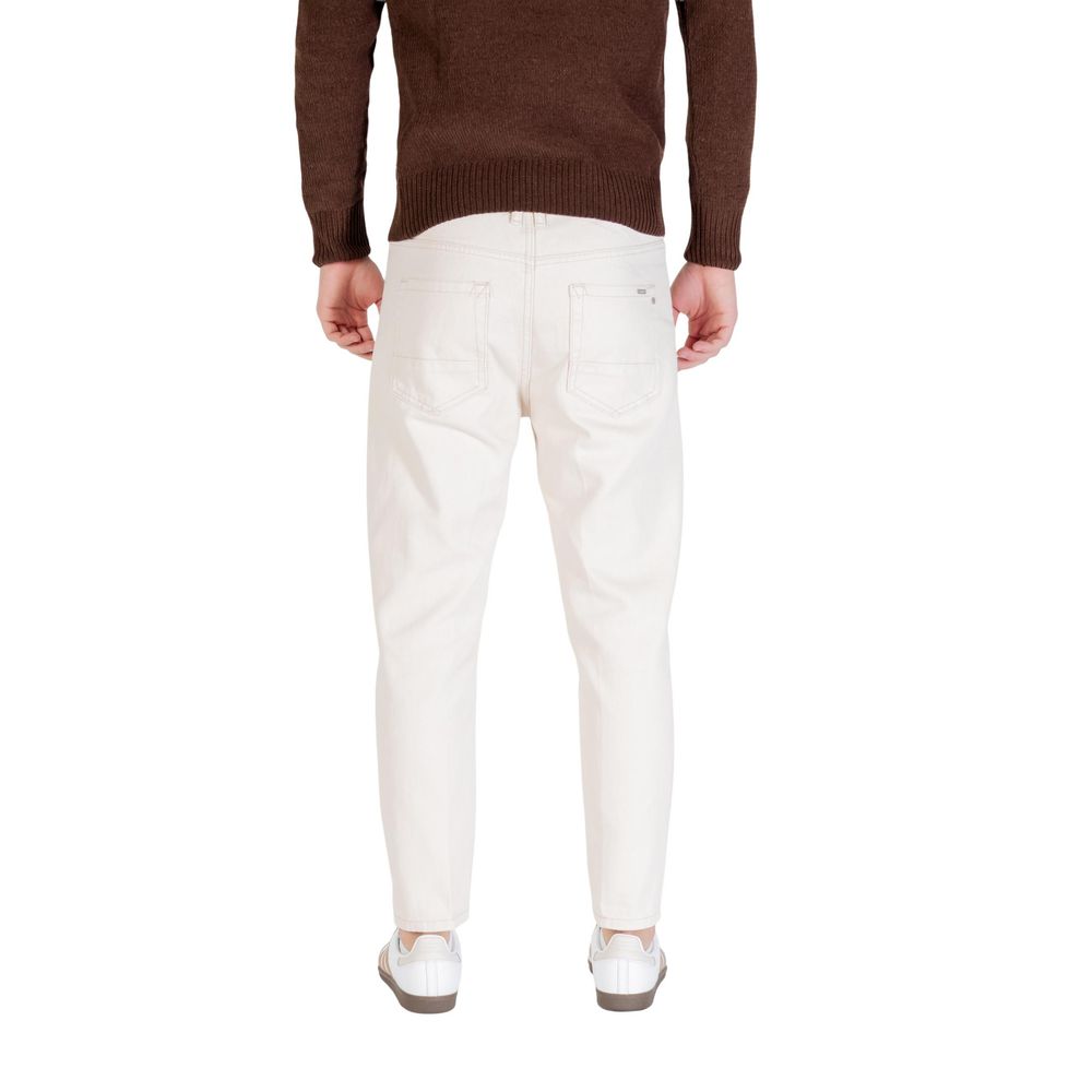 Gianni Lupo Cream Cotton Relaxed Fit Jeans for Men