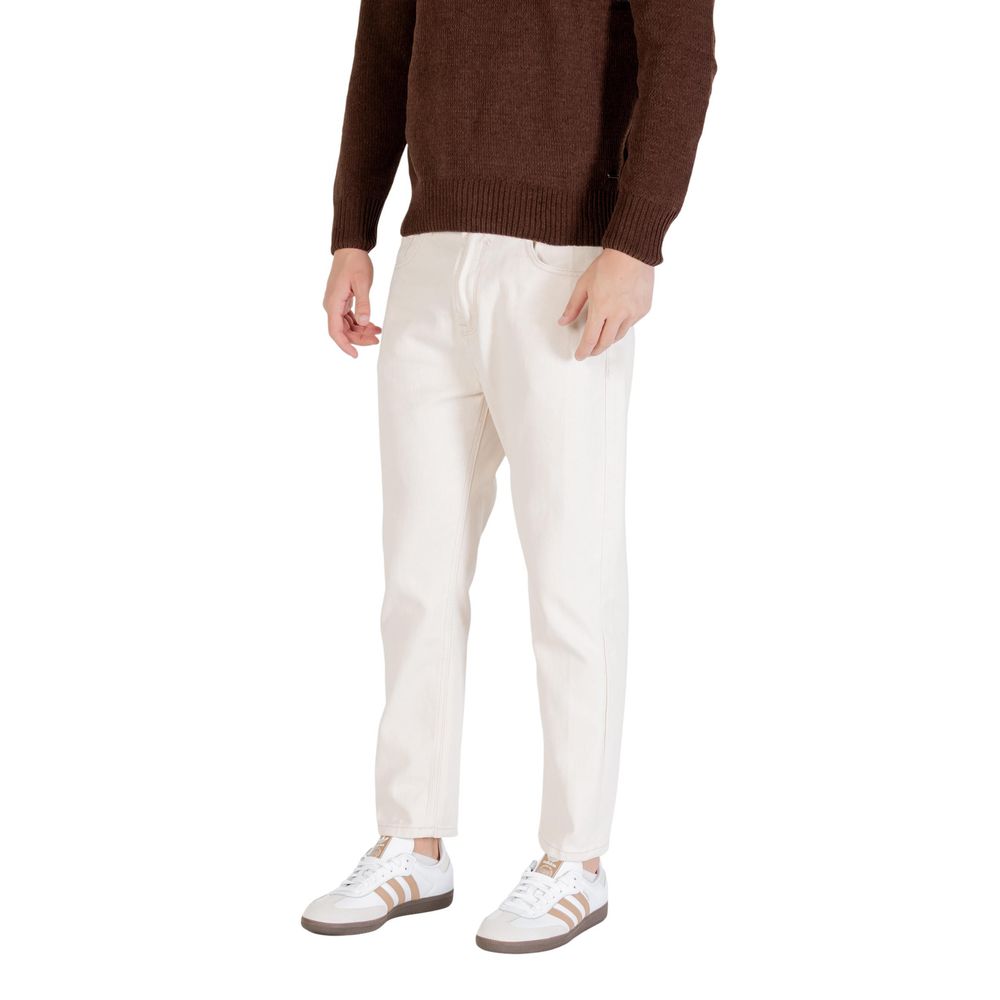 Gianni Lupo Cream Cotton Relaxed Fit Jeans for Men