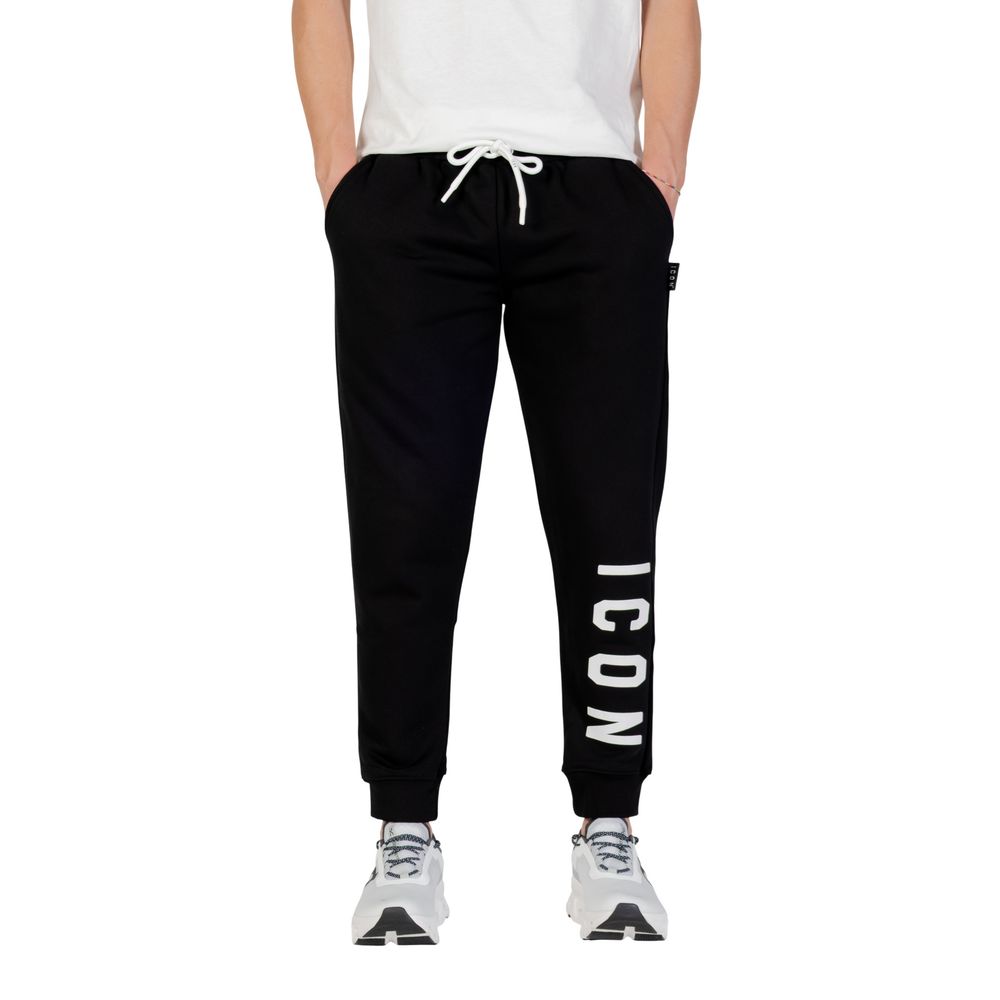 Icon Black Cotton Joggers (ICUF2W6P001) for Men
