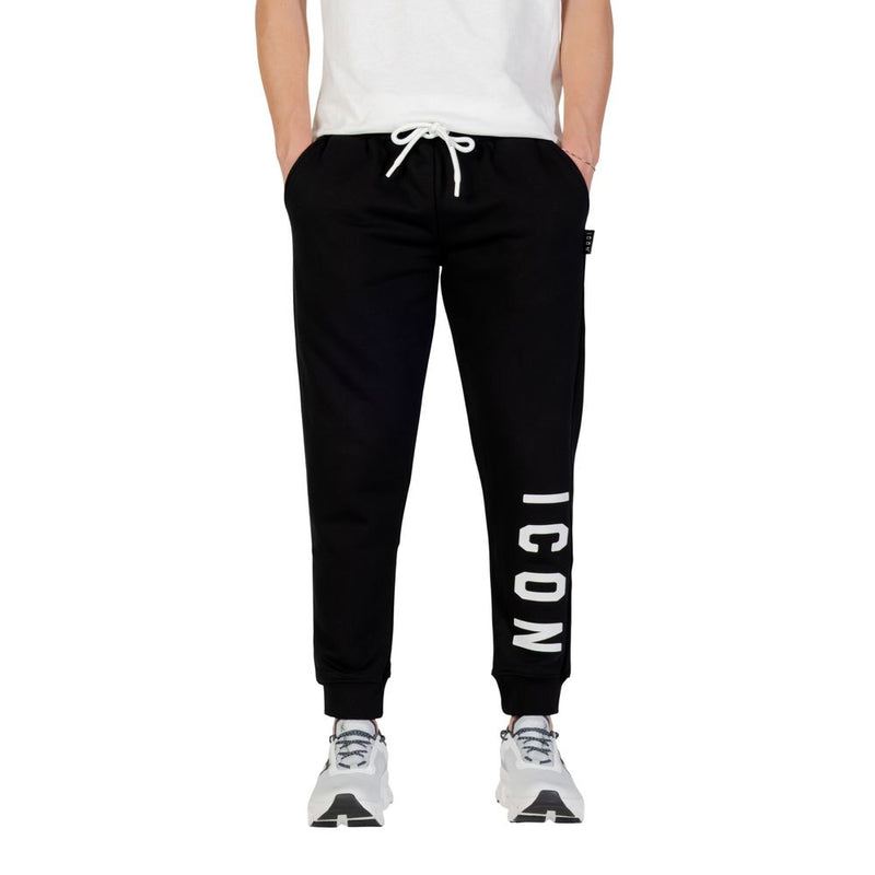 Icon Black Cotton Joggers (ICUF2W6P001) for Men