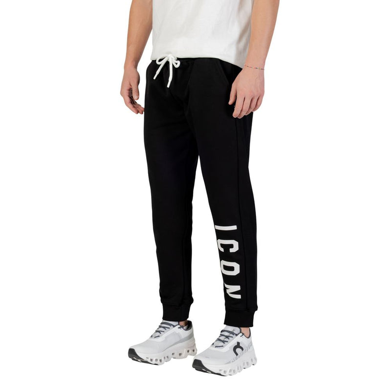 Icon Black Cotton Joggers (ICUF2W6P001) for Men