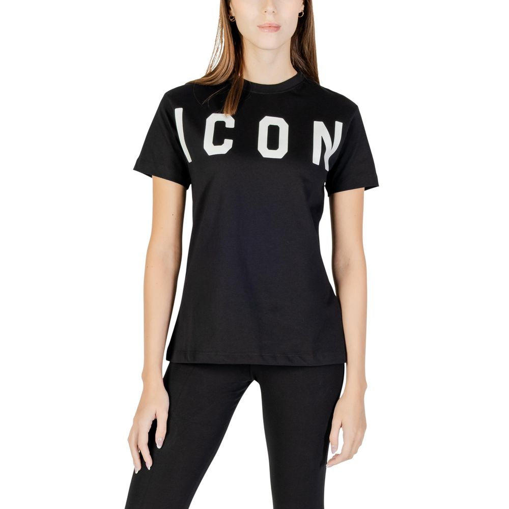 Icon ICDF2W6T001 Black Cotton T-Shirt for Women