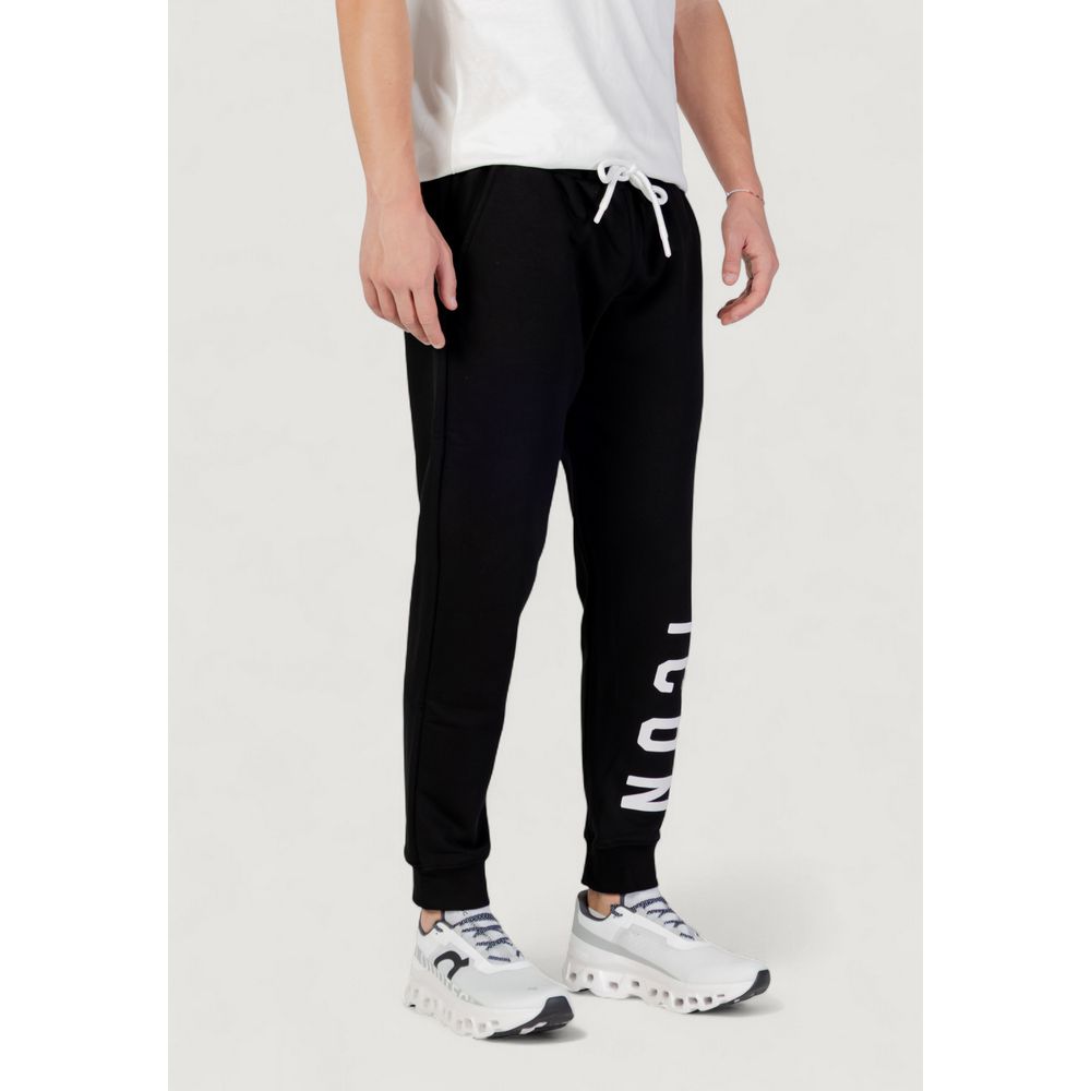 Icon Black Cotton Joggers (ICUF2W6P001) for Men