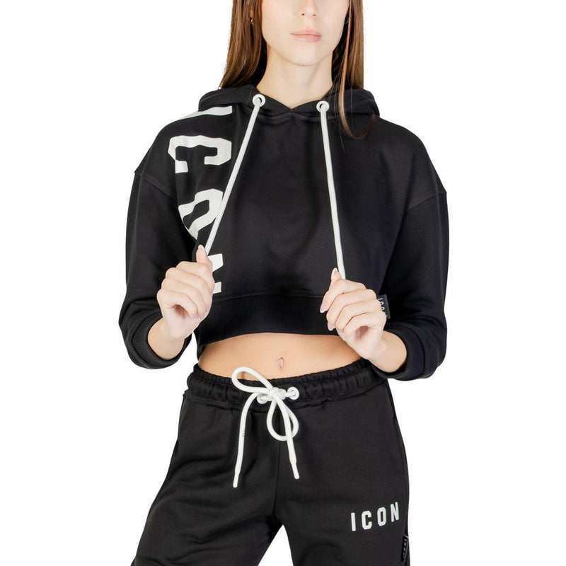 Icon ICDF2W6F006 Black Cotton Hoodie for Women - Modern Style