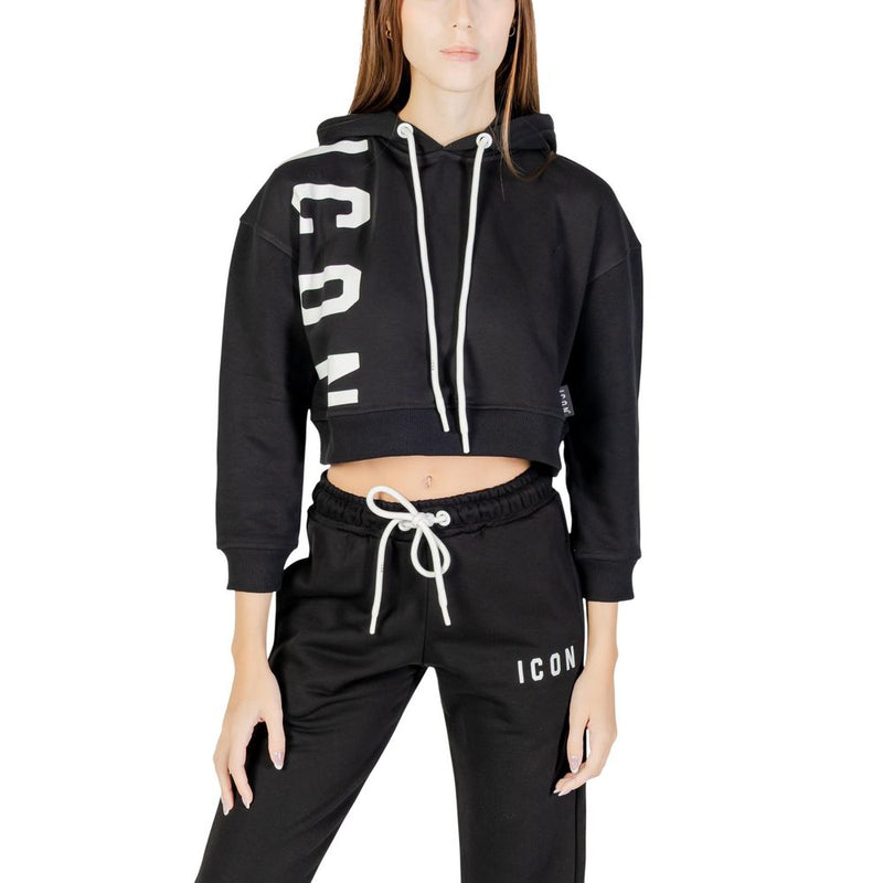 Icon ICDF2W6F006 Black Cotton Hoodie for Women - Modern Style