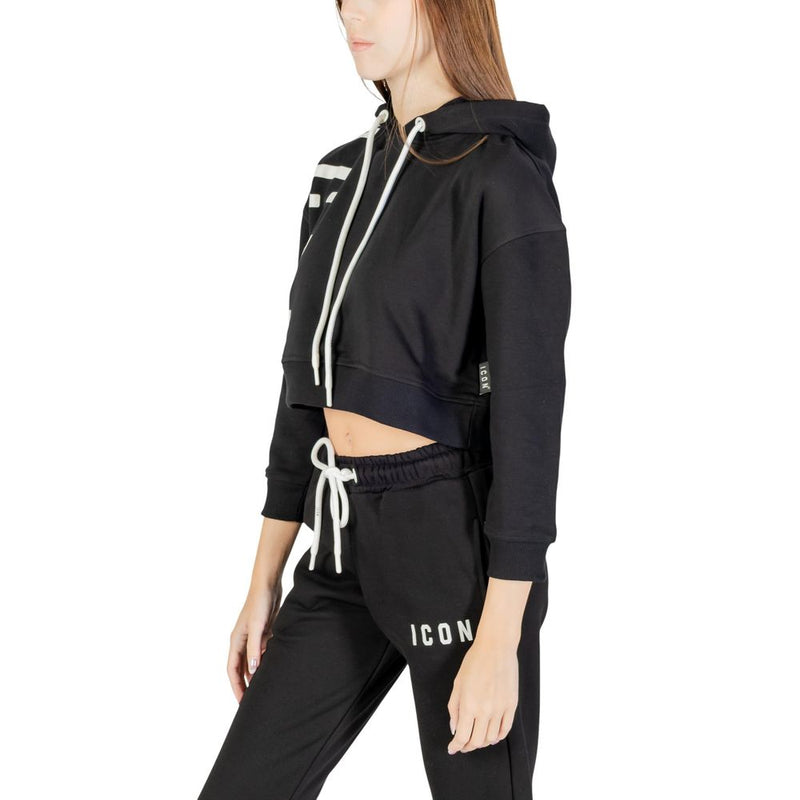 Icon ICDF2W6F006 Black Cotton Hoodie for Women - Modern Style
