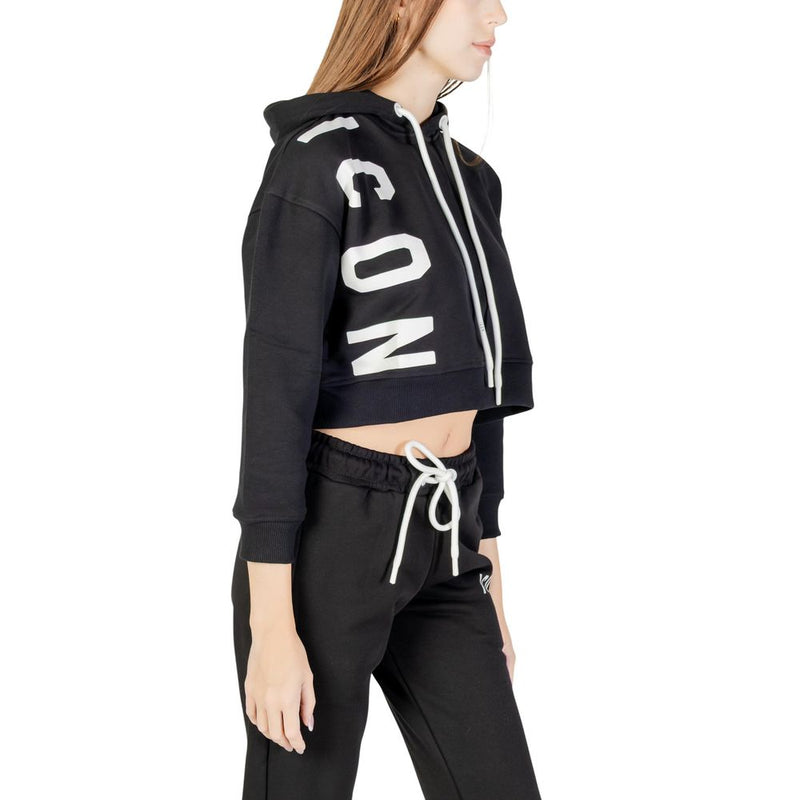 Icon ICDF2W6F006 Black Cotton Hoodie for Women - Modern Style