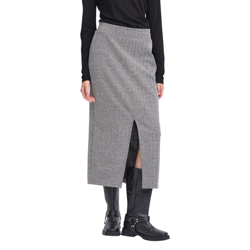 ICHI IHKATE Jacquard Long Skirt - Elegant Black and White Design