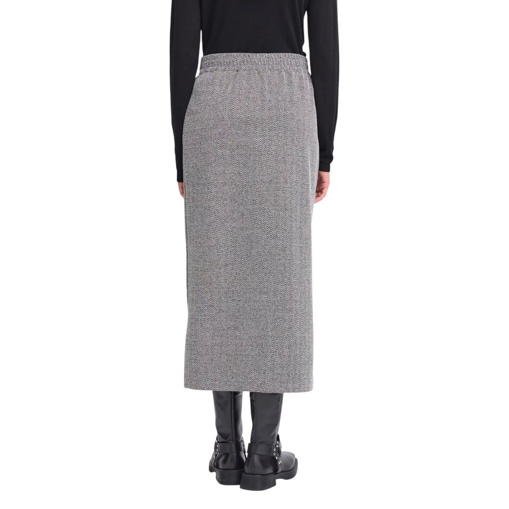 ICHI IHKATE Jacquard Long Skirt - Elegant Black and White Design