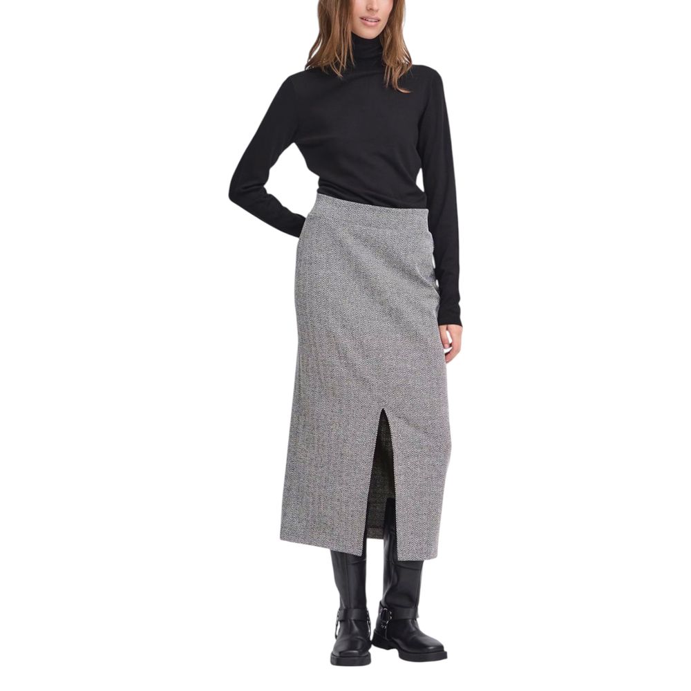 ICHI IHKATE Jacquard Long Skirt - Elegant Black and White Design
