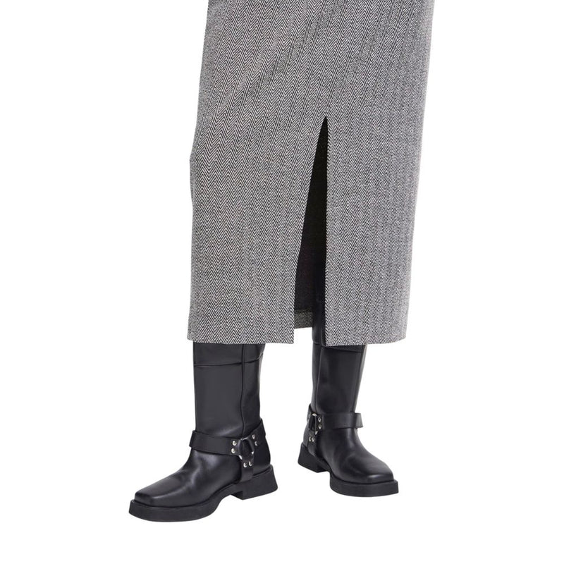 ICHI IHKATE Jacquard Long Skirt - Elegant Black and White Design