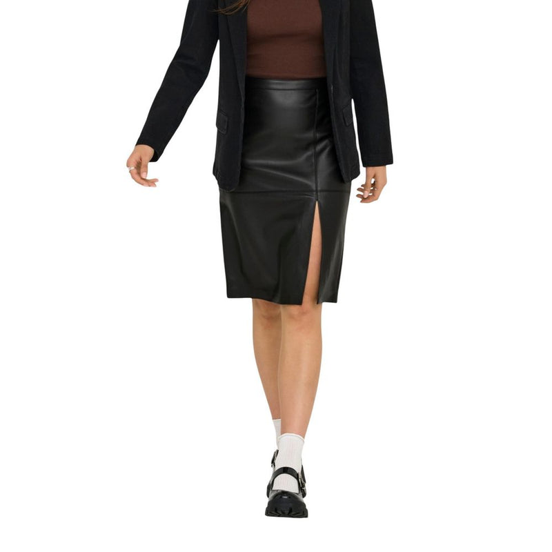 Only Black Polyester Long Skirt - ONLOLINE FAUX LEATHER SKIRT OTW NOOS