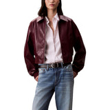 Calvin Klein Jeans Bordeaux Leather Jacket - Women's Cropped Style